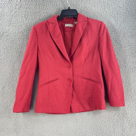 Vtg Valerie Stevens Womens Linen Rayon Blazer Jacket Sz 6 Red Career Office - Picture 1 of 12
